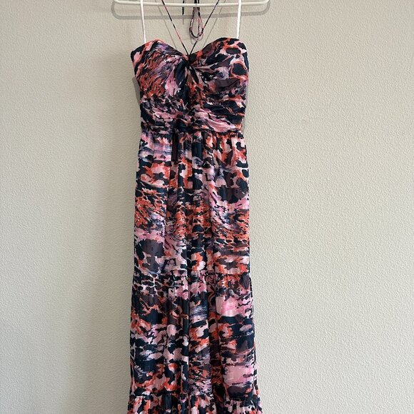 Hutch Pink Red & Navy Print Getty Halter Wide Leg Ruffle Jumpsuit - Picture 4 of 10